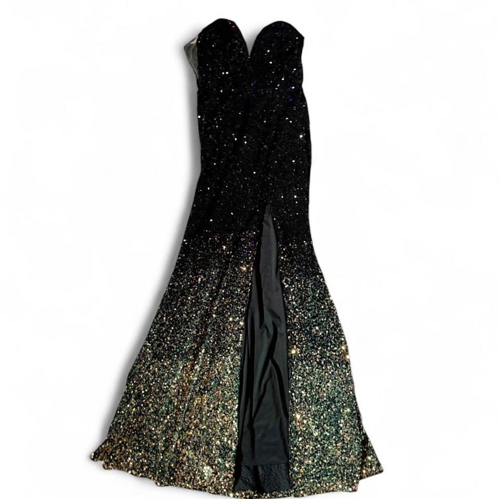 Black to Dragon Scale Sequin Glam Sweetheart Neck Mermaid Formal Dress Womens 10